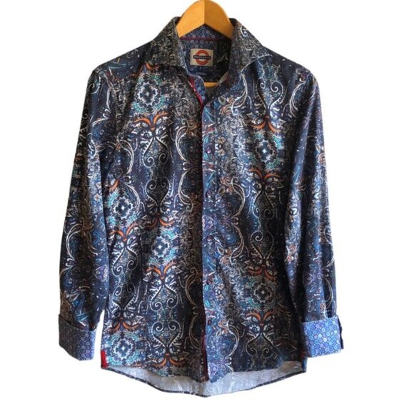 Jermyn & Bond Button Up Sport Shirt Size Small Blue Print - Picture 9 of 9